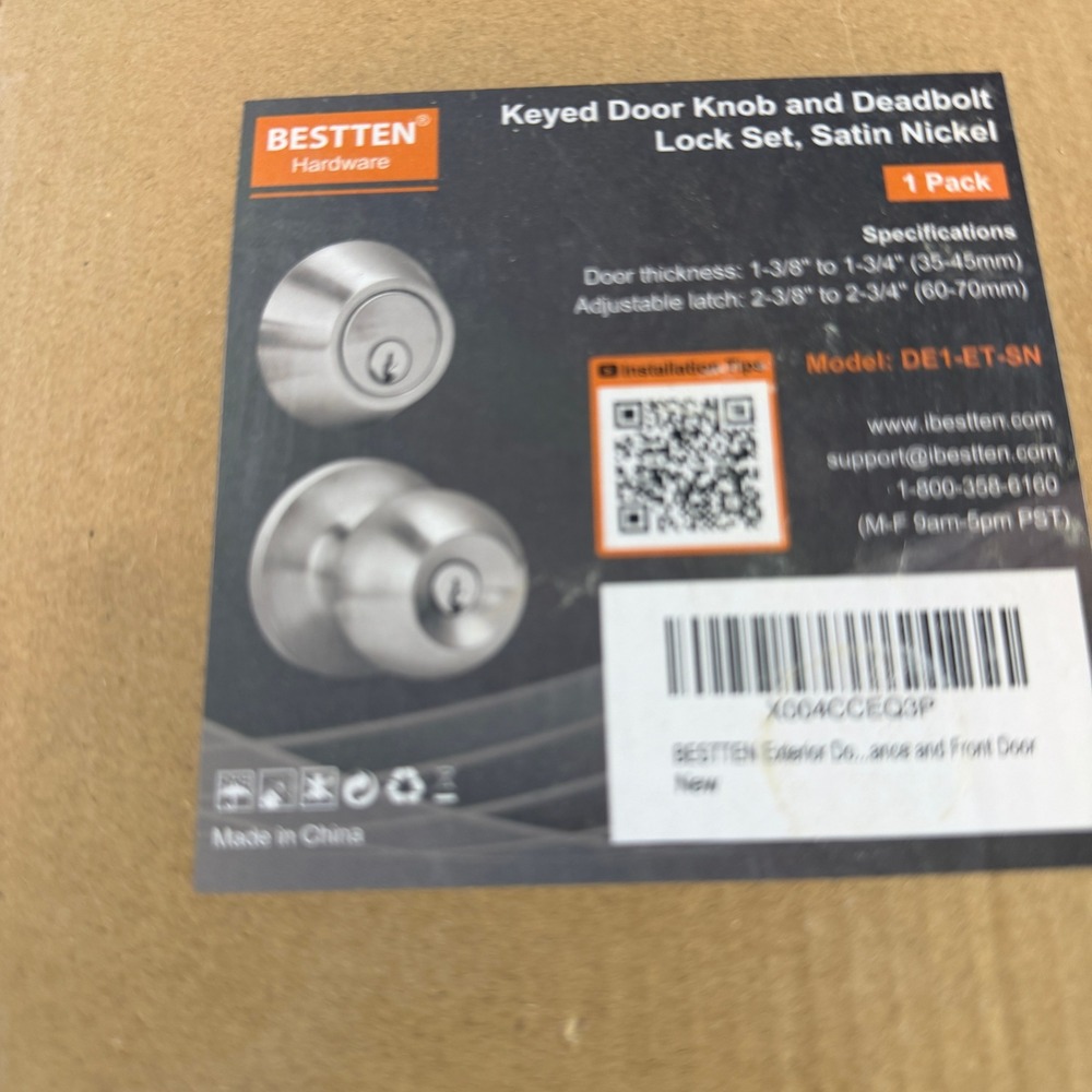 BESTTEN Keyed Door Knob and Deadbolt Lock Set Satin Nickel DE1-ET-SN 1 Pack New